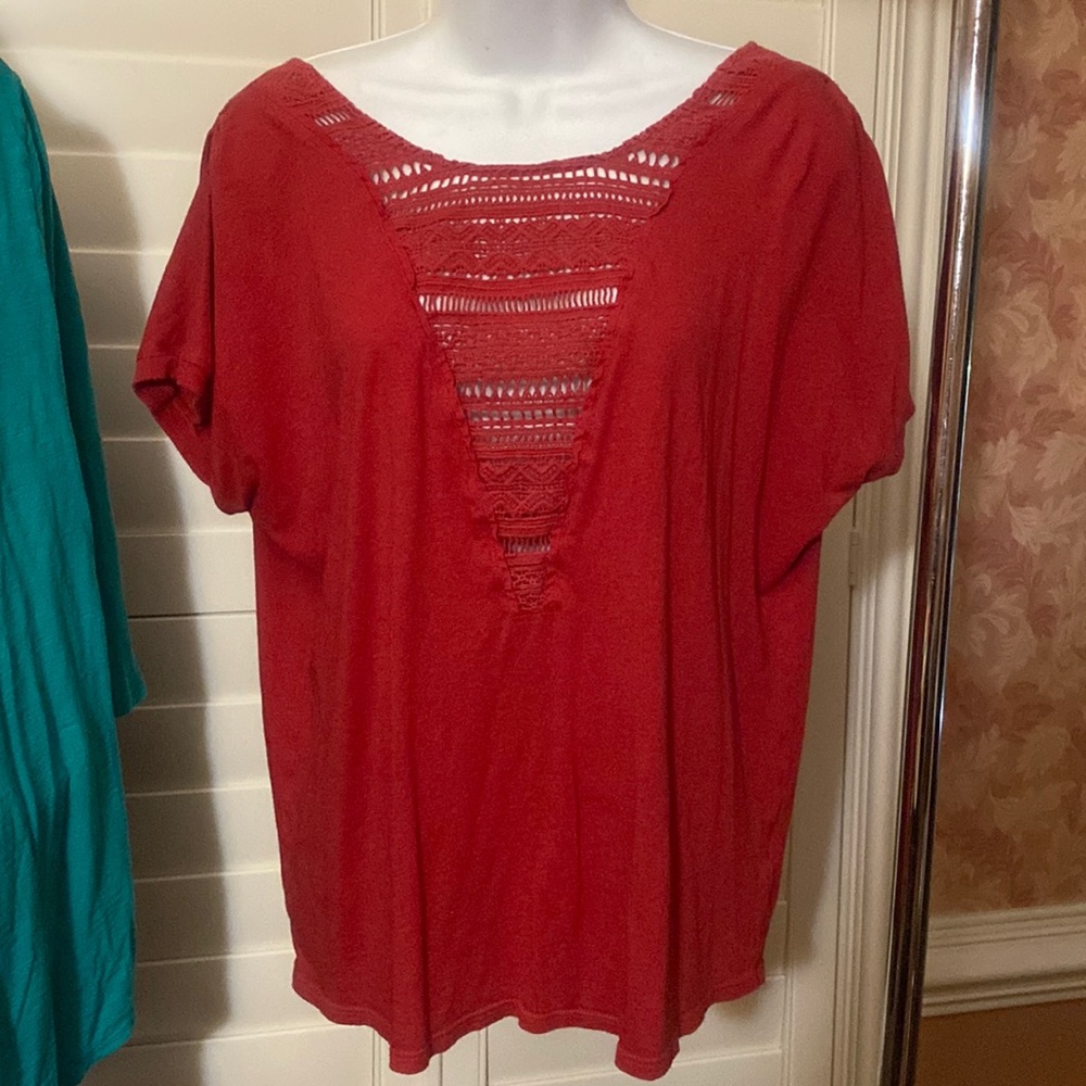TINY — Red Cotton Blend Top, Medium, Pretty Cutout